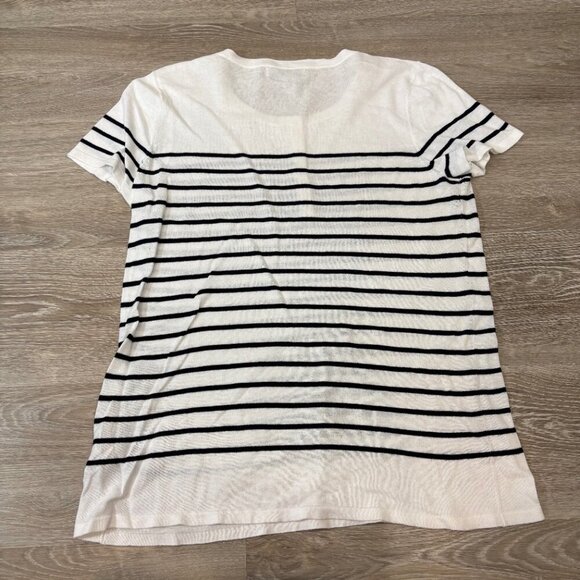 Jones New York Sport Henley Top Size L Striped Cap Sleeves Cotton Blend - Picture 2 of 7